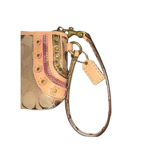Coach Vtg Brown & Tan Jacquard Signature Soho Embroidered Wristlet F40968 - Picture 4 of 7